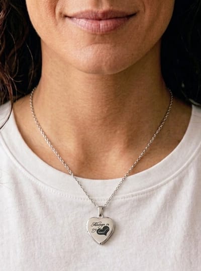 As ketting Hart - Rvs - Always in my heart - Altijd in mijn hart - Liefde - Troost - Crematie - Overleden - Asketting