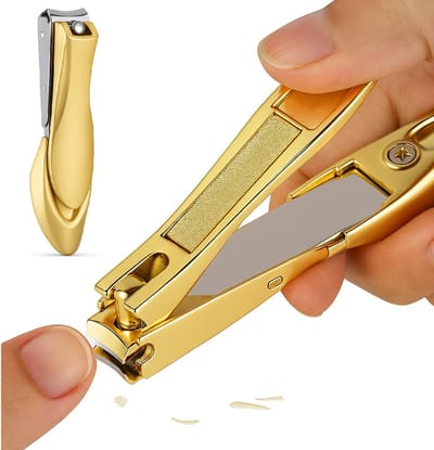 Luxe Nagelknipper Met Opvangbakje I Voorkomt Wegspringen Nagels I Vlijmscherpe Gebogen Bladen I Ook Geschikt Voor Teennagels I Met Nagelvijl I RVS I Goud