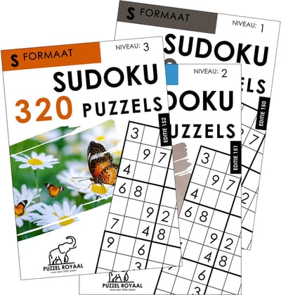 Sudoku Puzzelboek Set – 3 Boeken (Niveau 1, 2 & 3) | 320 Sudoku’s per boek | A4 | Grote cijfers (6mm)