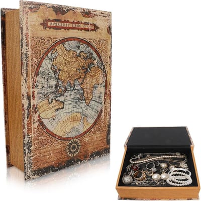 Decoratieve Boekenkast met Boekvormige Opbergdoos, Vintage Houten Boekdecoraties voor Boekenplank en Interieurstyling