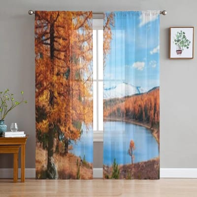 Klimmen In Bergen Tule Transparante Gordijnen voor Woonkamer de Kamer Slaapkamer Keuken Decoratie Voile Organza Gordijnen 135W x 114H(cm) brown