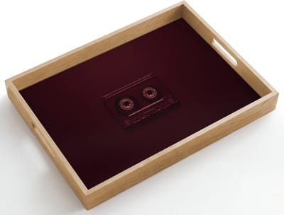 Dienblad hout 50x35 cm - Schootdienblad - Cassetteband - Bordeaux - Vintage - Borrelplank rechthoek - Plateau dienbladen