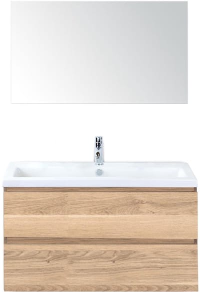 Vogue Badmeubelset 100 cm - Greeplijst in Kleur - Grey Oak - Keramische Wastafel Wit 1 Kraangat met Spiegel