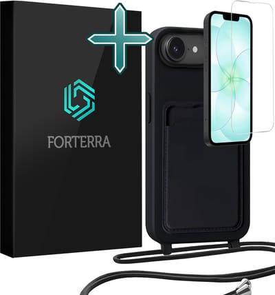 Hoesje Geschikt voor iPhone 17e Case Siliconen Hoes Met Koord Met Screenprotector - Hoes Geschikt voor iPhone 17e Met Telefoonkoord Hoesje Backcover - Zwart