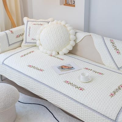 Witte Bankkussen Eenvoudig Modern Vier Seizoenen Universeel Antislip Katoenen Zitkussens Pastorale Stijl Bankovertrek Overdoek 70*70cm