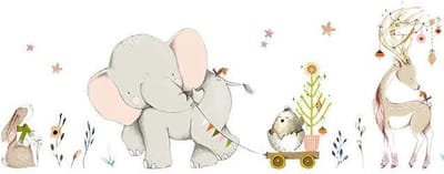 MUURSTICKER  - OLIFANT  -HERT - KUIKEN - WANDDECORATIE - KINDERKAMER - BABYKAMER - MEISJE - nr 6887