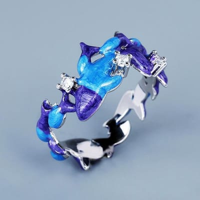 Dolfijn Ring Dieren Emaille Kleurverloop Onregelmatig Casual Cartoon Schattig Veelzijdig Hand Decoratie No. 8 blue