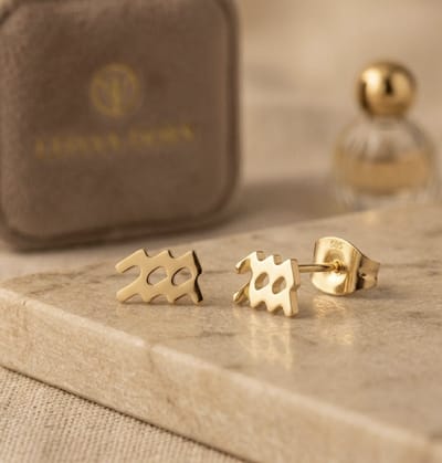 Maevi® Sterrenbeeld Oorbellen - Waterman / Aquarius - Kleur: Goud - 18K Goldplated / Verguld - Luxe Oorbellen - Sterrenbeeld / Zodiac - Hoge Kwaliteit - Verkleurt niet - Oorknopjes / Oorhanger - Incl. Luxe Cadeauverpakking - Gouden Oorbellen