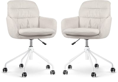 Nolon Nout-Mia Bureaustoelen Set van 2 Beige - met Armleuning - Stof - Verstelbaar - Wieltjes - Wit Onderstel