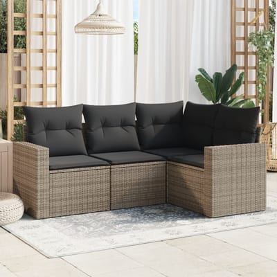 vidaXL - 4-delige - Loungeset - met - kussens - poly - rattan - grijs