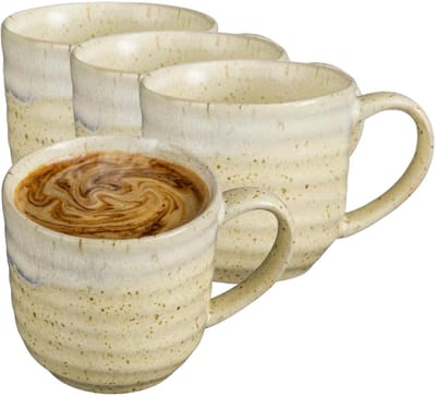 Mica Decorations Koffiemok / theemok Ethan - 4x - creme kleur - 7 x 8 cm - mokken - keramiek