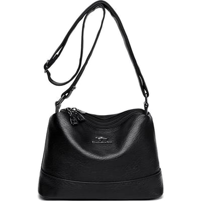 Nieuwe Dames Drielagige Grote Capaciteit Retro Mode Eenvoudige Zachte en Veelzijdige Middenleeftijd Moeder Eénschouder Crossbody Tas black