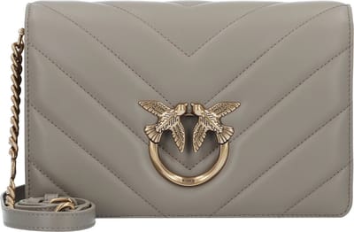 PINKO Leren Schoudertas Love Click Classic Sheep Nappa Big Chevron Walnut - Antique Gold Taupe