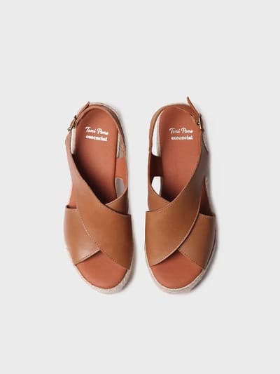 Dames espadrille van leer met brede hak | AGATHA