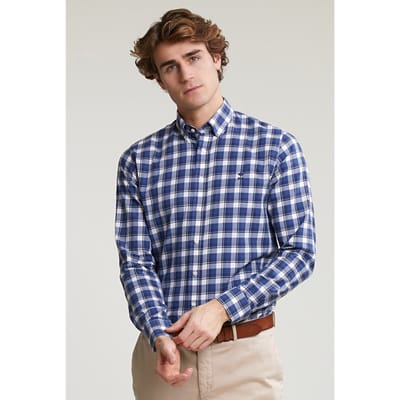 River Woods Custom Fit Checked Shirt Blue/white Size: 3XL | Casual Shirts Outlet | Heren | Blauw