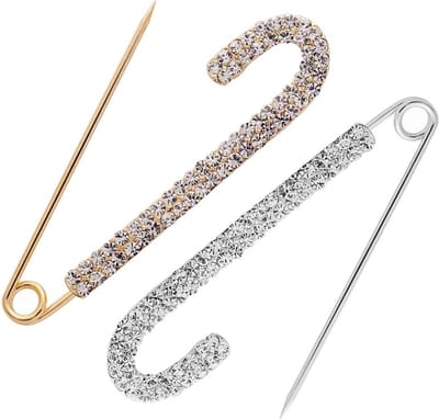 Fako Bijoux® - Sierspeld - Sjaalspeld Set - Kristal Strip Strass - 72mm - Set 2 Stuks - Zilver/Goud