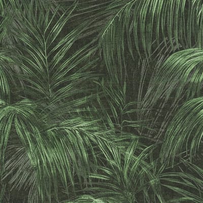 Natuur behang Profhome 399814-GU vliesbehang hardvinyl warmdruk in reliëf licht gestructureerd met palmen mat groen zwartgroen lichtgroen 5,33 m2