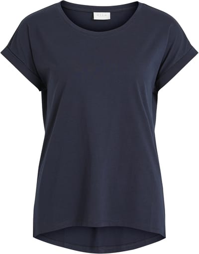 VILA Dun Top Korte Mouw Basis Ronde Hals Shirt met omgeslagen Mouwen Effen VIDREAMERS