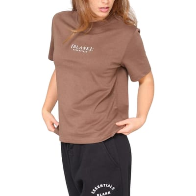 Blank Essentials Dames-T-shirt met logo uit de Essentials-collectie in boyfriend-stijl (Aarde Bruin)