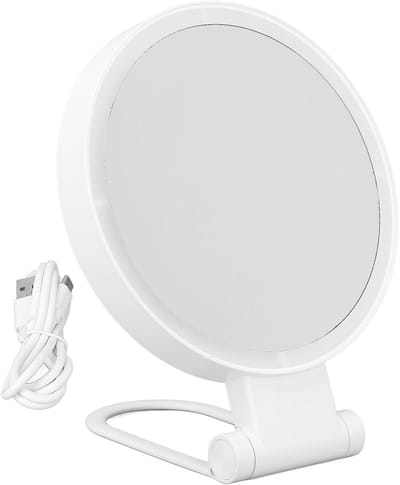 Verlichte Make-up Spiegel met 1x en 5x Vergroting, Dubbelzijdige Spiegel met LED Verlichting en Vouwbare Handgreep, Ideaal voor Slaapkamer, Badkamer en Reizen