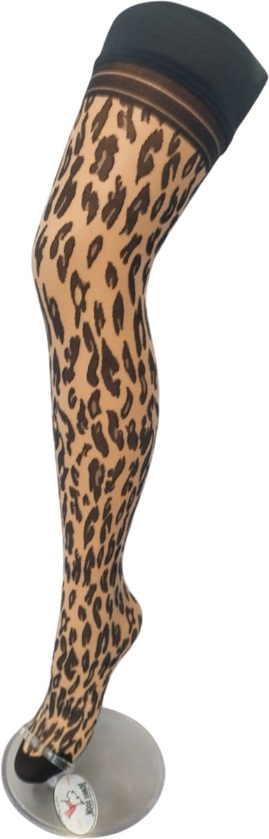 Bonnie Doon Dames Hold Up met Panterprint maat S/M Zwart met Huidskleur- 30 Denier - Brede Band met Siliconen - Zakt niet af - Zelf Ophoudende Panty zonder Broekje - Siliconenrand - Blijven Perfect Plakken - Panty Kousen - Nude - BP201701.297