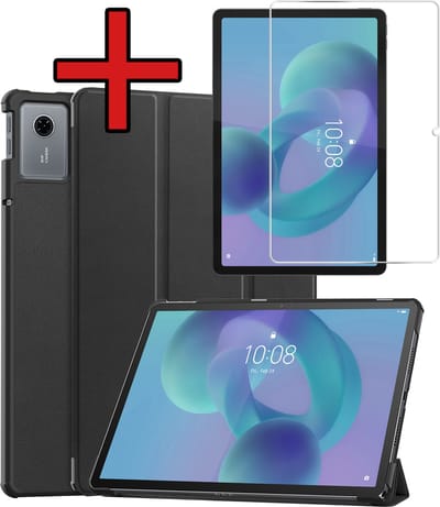Hoesje - Geschikt voor Lenovo Idea Tab - Met Screenprotector - Hardcover Book Case - Trifold Bookcase Hoes - Hard Cover - Tablethoes - Zwart