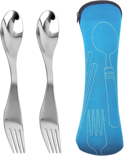 Set van 2 Travel Sporks voor Camping en Outdoor Activiteiten - Draagbare 2-in-1 Bestek voor Picknicks en Avonturen