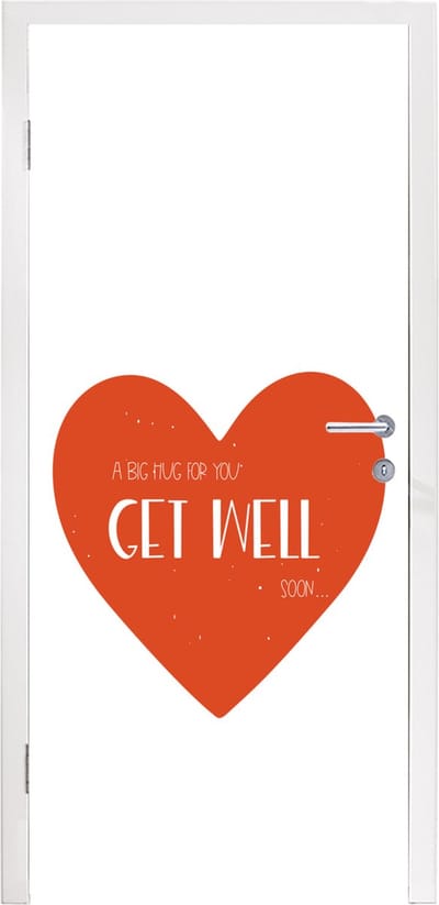 Deursticker Get well soon - Quotes - Hartje - Knuffel - 95x235 cm - Deurposter