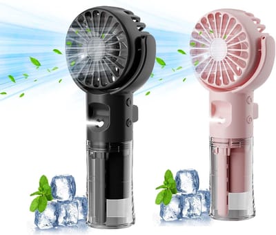 Handventilator - Ventilator Met Waternevel - Draagbare Mini Ventilator - Stille - USB Oplaadbaar - 4 Standen - Mist - Water - Waaier - Luchtbevochtiger - Mini Airco - Draadloze Tafelventilator - Zwart/Roze