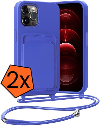 Hoesje Geschikt voor iPhone 13 Pro Hoesje Met Telefoonketting Pasjeshouder Case Koord - Hoesje Geschikt voor iPhone 13 Pro Hoes Met Kaarthouder - Felblauw - 2 PACK