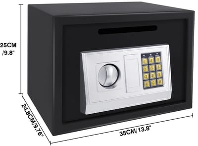 Allero Kluis - Kluis Brandwerend - Kluisje met Cijferslot - 16 Liter - Zwart - Masterlock - Kluis met Sleutel - Stalen Kluis