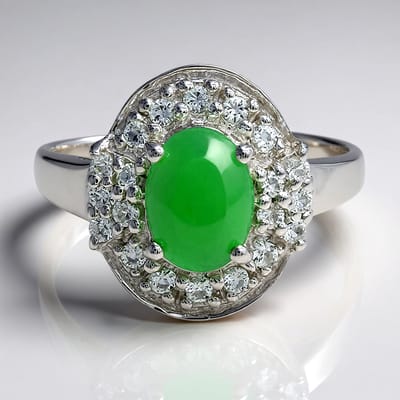 Cavill - Ring 925 Sterling Zilver - 0,74 ct Chrysopraas Ovaal - 0,344 ct Witte Topazen - Elegante Damesring Maat 17