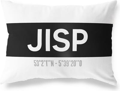 Tuinkussen JISP - NOORD-HOLLAND met coördinaten - Buitenkussen - Bootkussen - Weerbestendig - Jouw Plaats - Studio216 - Modern - Zwart-Wit - 50x30cm