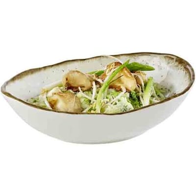 GGM Gastro (6 Stück) Schale - STONE ART - Melamin - 1,2 Liter - oval - 285x210mm - Weiß/Braun