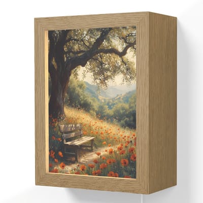 Wandlamp 15x20 cm - Oplaadbaar - Bankje - Boom - Klaprozen - Heuvels - Wandlampen binnen woonkamer - Slaapkamer lamp met kabel - Decoratieve nachtlamp - Vloerlamp snoer