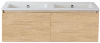 Frozen Badmeubelset 120 cm - Greeplijst in Kleur - Casella Oak - Keramische Wastafel Wit Zonder Kraangat