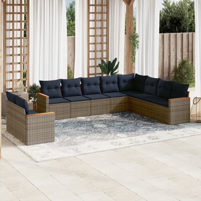 vidaXL - 10-delige - tuinbankset - met - kussens, - grijs - polyrotan
