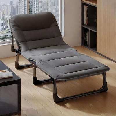 Opklapbed Fauteuil - Campingbed Dutje - Ruimte Besparen - Snelle Installatie - 192x75cm - Donkergrijs