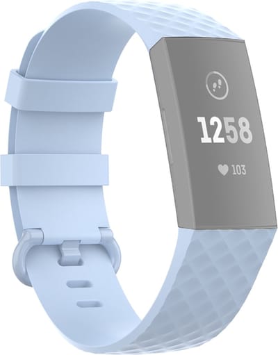 By Qubix - Compatible Fitbit bandje - geschikt voor Fitbit Charge 3 - Fitbit Charge 4 siliconen diamant pattern bandje - Maat: Large - Lichtblauw - Horlogeband - smartwatchbandje