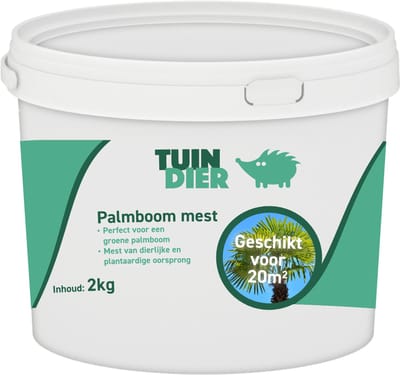 Palmboom meststof | TUIN-DIER® | Palmboom voeding | Palmboom mest | 100% natuurlijk | In handige bewaaremmer | 2.000 gram | 2 kilogram