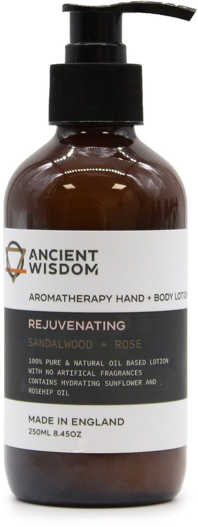 Ancient Wisdom - Bodycare - Hand- en bodylotion sandelhout roos 250 ml - huidverzorging - moisturizer - hydraterend - verzorging - natuurlijke stoffen - verzorgingsproduct