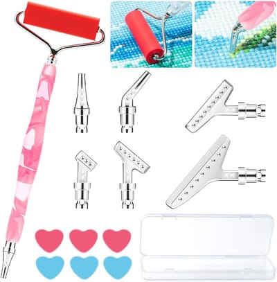 Diamant Schilderen Accessoires Set met Metalen Tips, Ergonomische Pen en Rolgereedschap