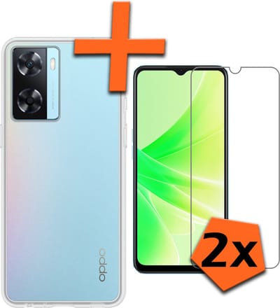 Hoes - Met 2x Screenprotector - Geschikt voor OPPO A57 - Sterk & Shockproof - Back Cover - Siliconen Case - Telefoon Hoes - Transparant
