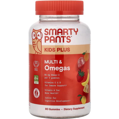 SmartyPants, Kids Plus, Multi et Oméga Gelées Gommeuses, Citron, Orange, Banane Fraise, 80 Gelées Gommeuses