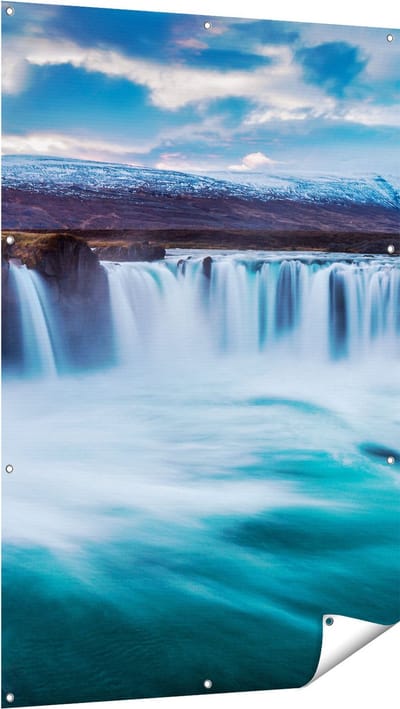 Gards Tuinposter Watervallen in het Blauw Groene Water - 100x150 cm - Tuindoek - Tuindecoratie - Wanddecoratie buiten - Tuinschilderij