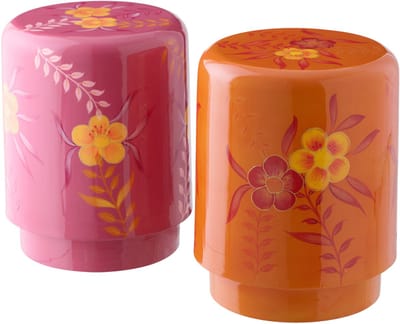 J-Line kruk Bloemen - metaal - roze/oranje - set van 2