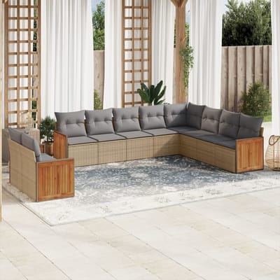 vidaXL - 10-delige - Loungeset - met - kussens - poly - rattan - beige
