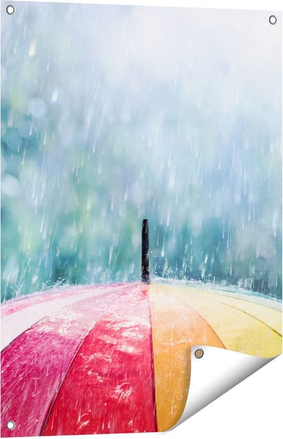 Gards Tuinposter Regenboog Paraplu met Regen - 60x80 cm - Tuindoek - Tuindecoratie - Wanddecoratie buiten - Tuinschilderij