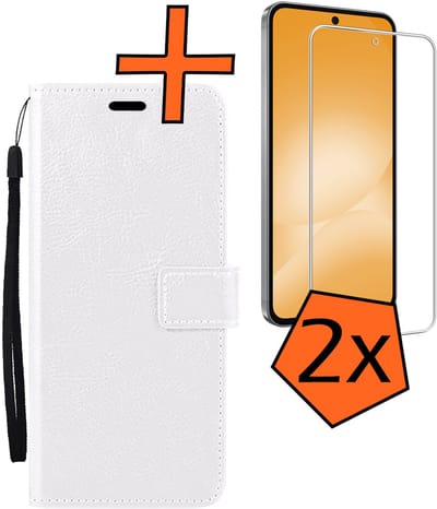 Hoes - Met 2x Screenprotector - Geschikt voor Samsung Galaxy A56 - Luxe Pasjeshouder - Bookcase Portemonee - Flip Case - Kunstleer Book Case - Flipcase Hoes - Book Cover - Walletcase - PortemonneeHoes - Wit
