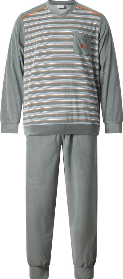 Gentlemen - warme heren pyjama badstof 114289 - V-hals - groen - maat M